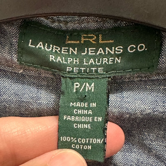 Lauren Ralph Lauren Co. Denim Long Sleeve Button Down Shirt, Size Petite Medium - Picture 7 of 8